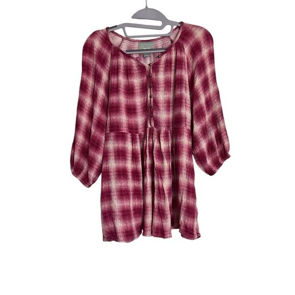 Maeve Tops - Maeve by Anthropologie Top Womens SZ XS Pink Plaid Cavalon Tunic Boho 3/4 sleeve